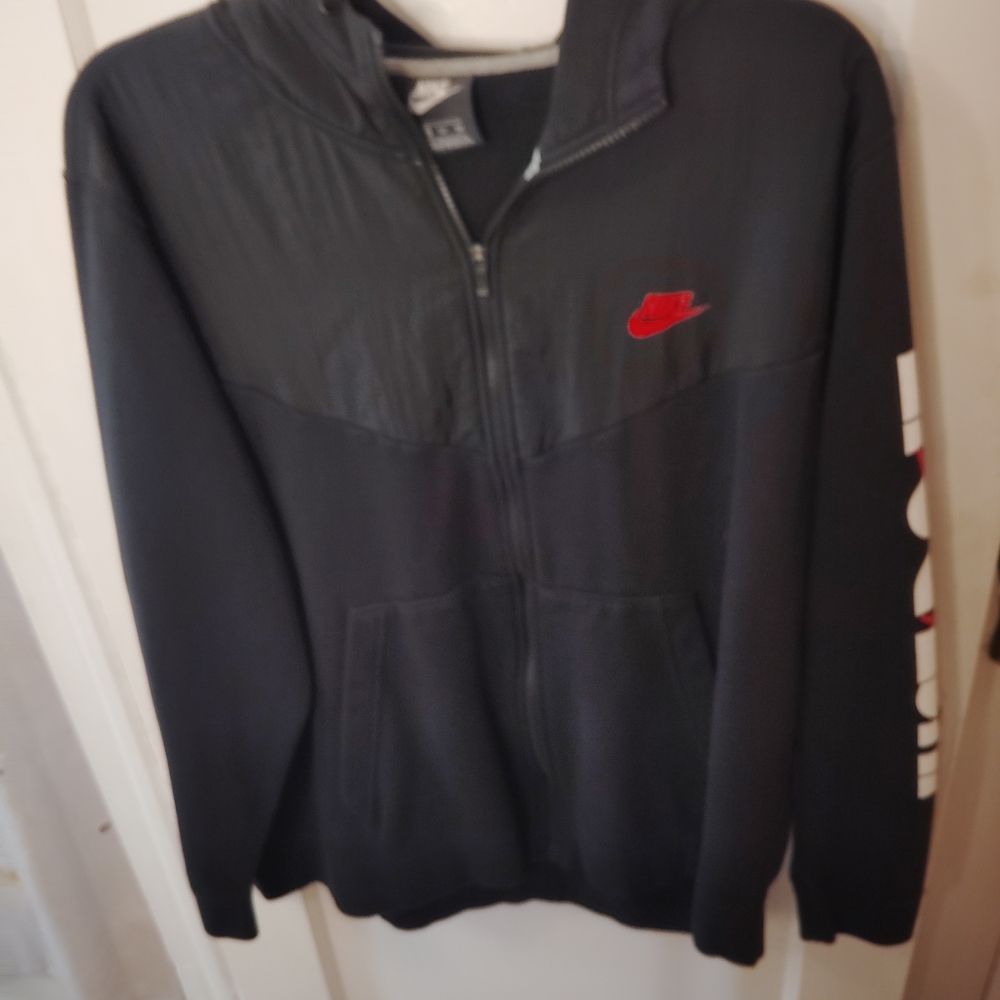 Nike Men's Black Full Zip Hooded Jacket With Red Logo Size XXL
